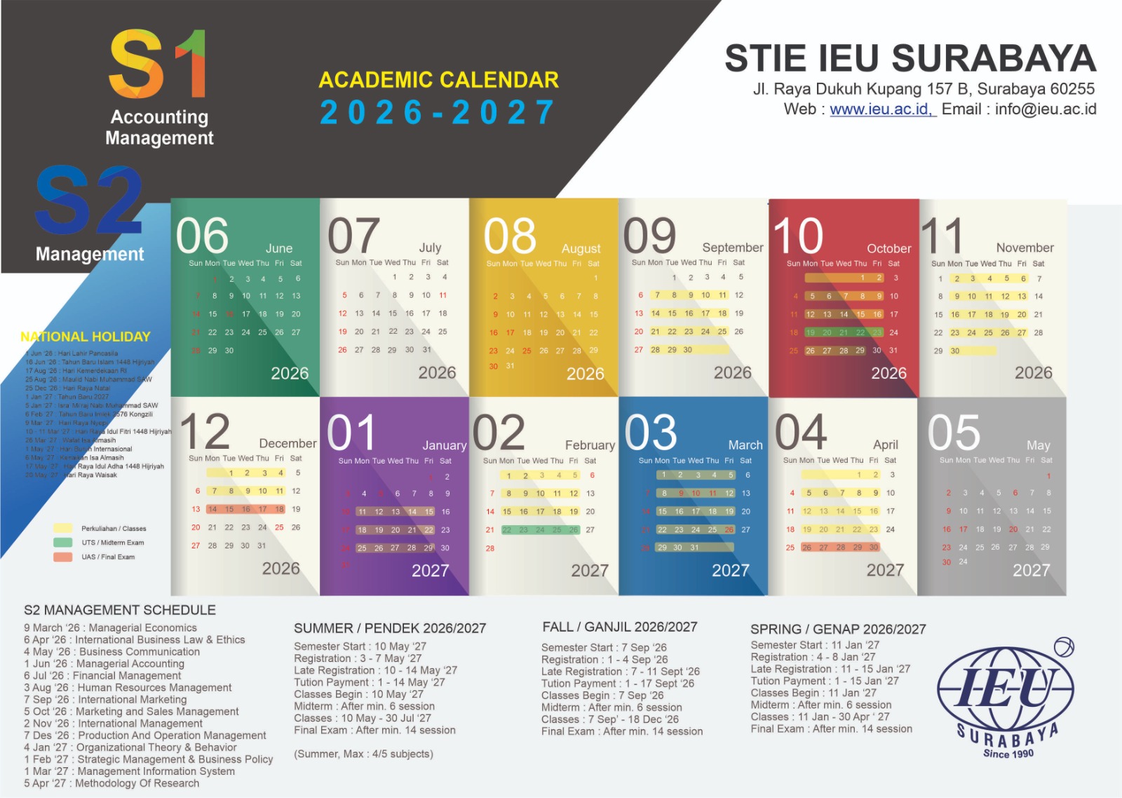 Kalender Akademik STIE IEU Surabaya 2026/2027